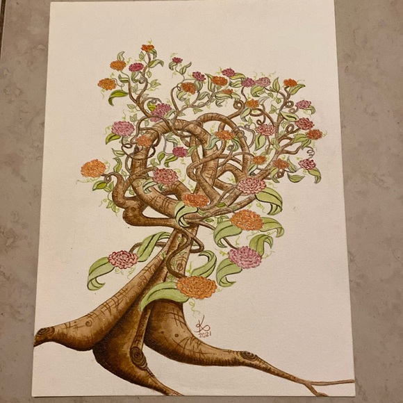 Unframed Original Art Watercolour Painting Blossoming Tree - Picture 1 of 4